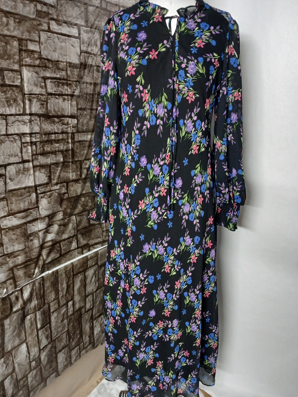 Calvin Klein Black Maxi Dress with Purple, Pink & Blue Floral Print